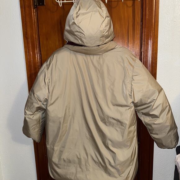 Lands End Large 14 16 Ladies Goose Down Puffer Coat Reversible Burgundy Tan - Picture 14 of 14